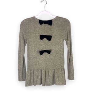 Moa Moa Girls Gray Drop Waist Long Sleeve Pullover Sweater w/ Black Bows sz M